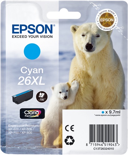 Cartuccia EPSON originale  26XL, C13T26324010, C13T26324012
